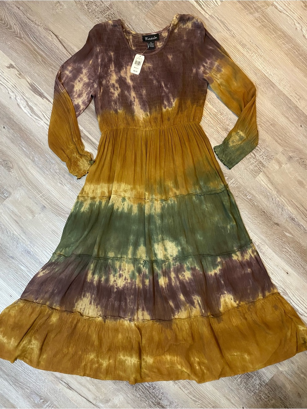 Frazzle Boho Hippie Maxi Dress Tie Dye Peasant Woman's Size M (Cracker Barrel)